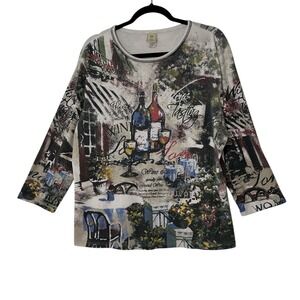 Jess and Jane Top Womens Size 2X Plus Wine Tasting Dine‎ Vacation Fun Stretch